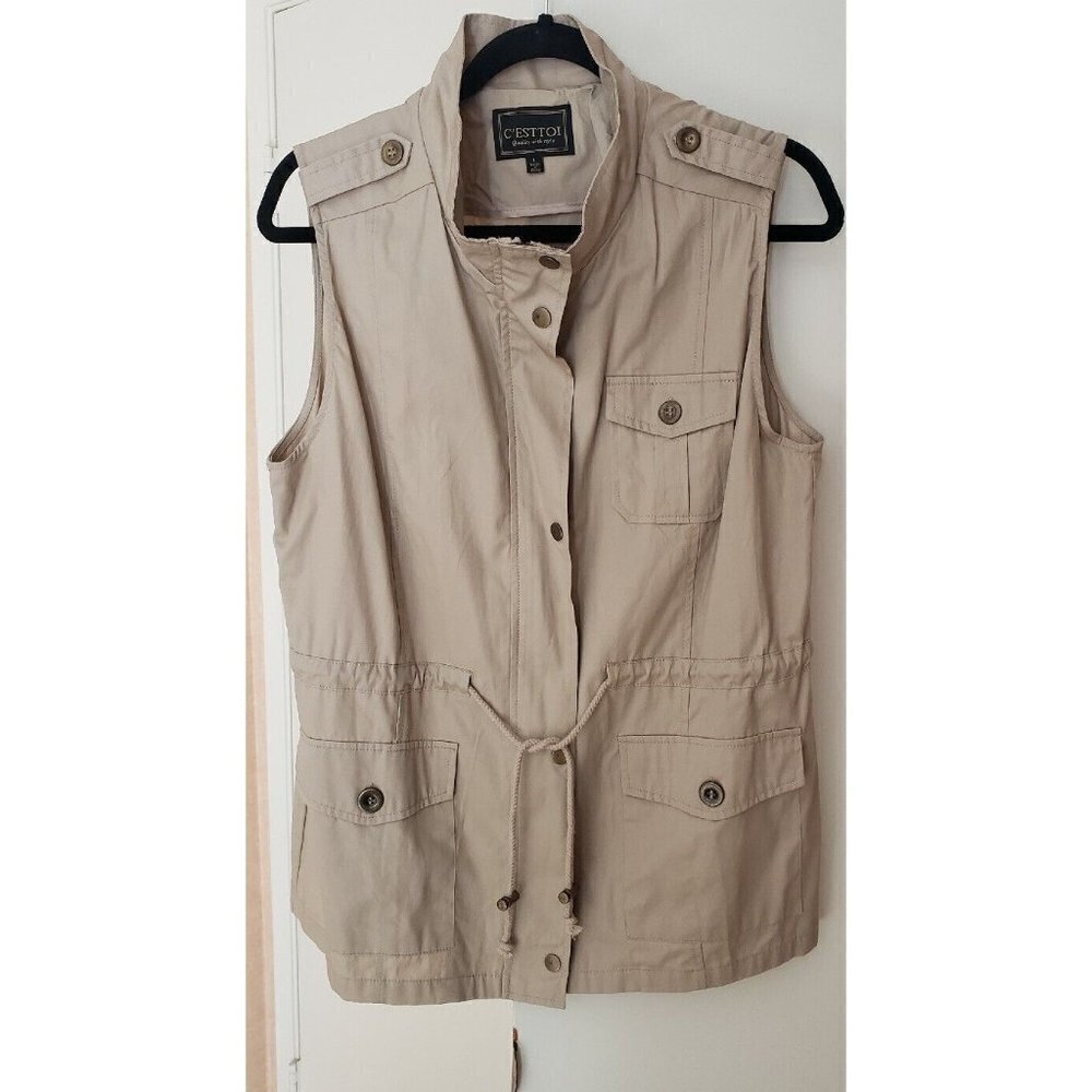 NEW C'EST TOI  COTTON TAN COLOR JACKET VEST LARGE - Picture 3 of 11